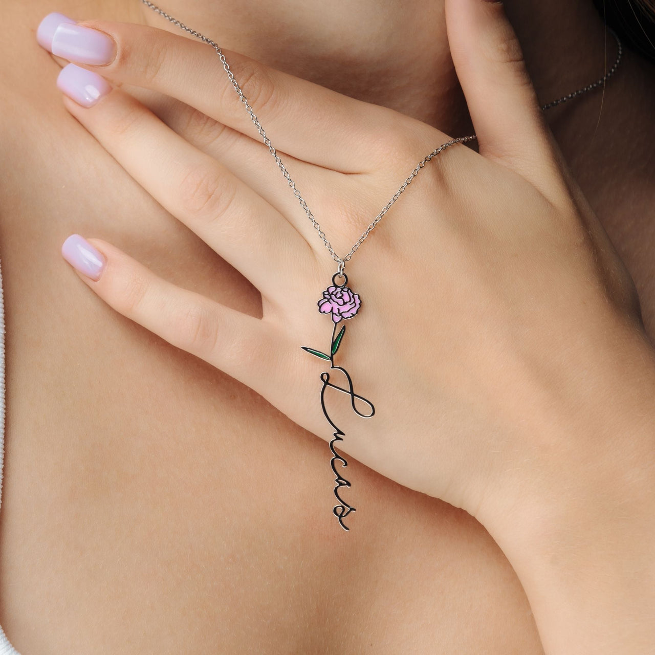 Flower Name Necklace - Custom Name Necklace - Gifts for Mom - Personalized Gift - Birthday Gifts for Her Necklace Silver Brother & Sisters