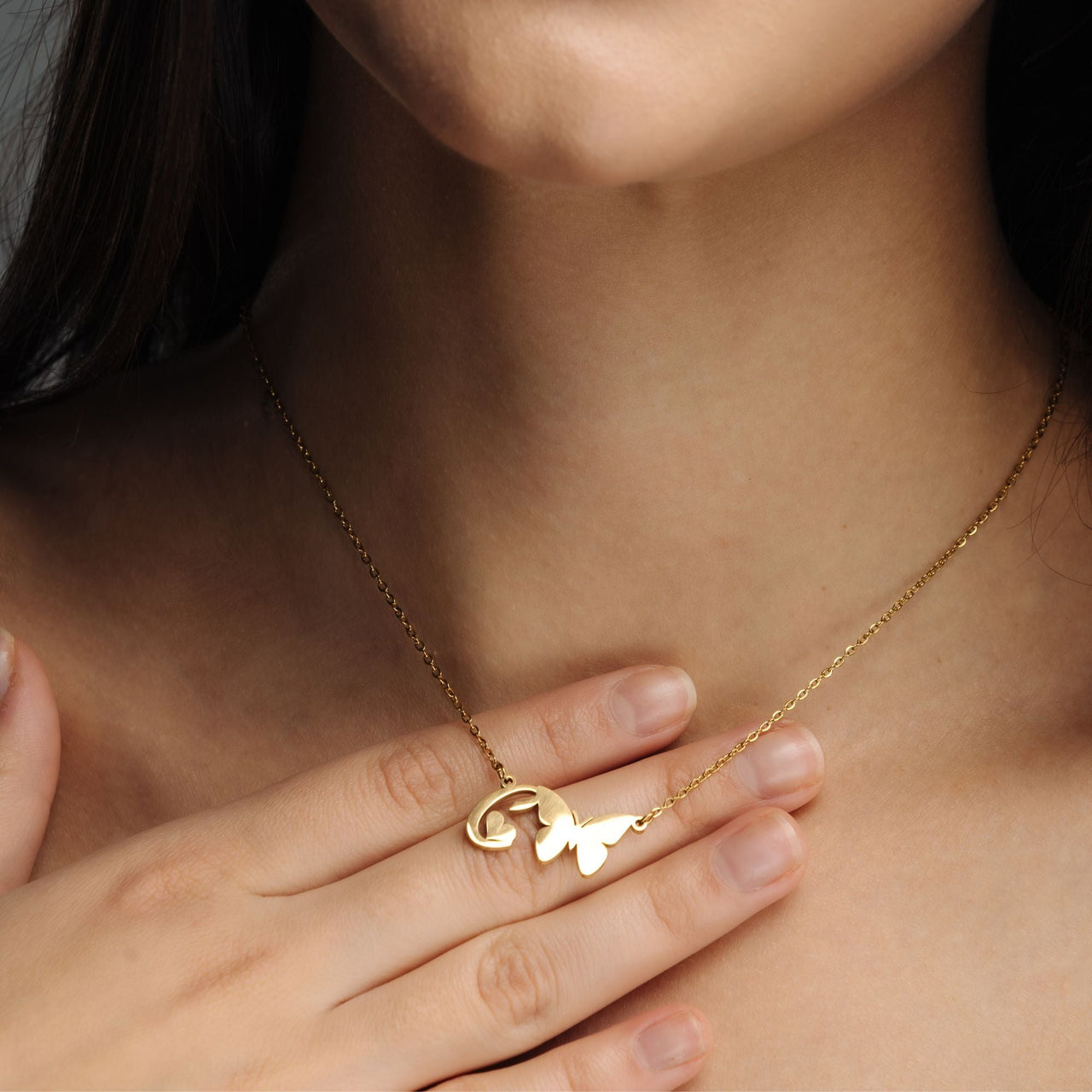 Gold Necklace for a Woman - Butterfly Initial Necklace - Woman Necklace - Letter Necklace Necklace Brother & Sisters