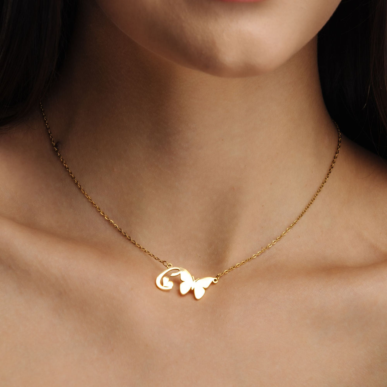 Gold Necklace for a Woman - Butterfly Initial Necklace - Woman Necklace - Letter Necklace Necklace Gold / A Brother & Sisters