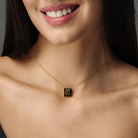 Thumbnail for Gold Necklace for a Woman - Rectangle Initial Necklace - Woman Necklace - Letter Necklace Necklace Brother & Sisters