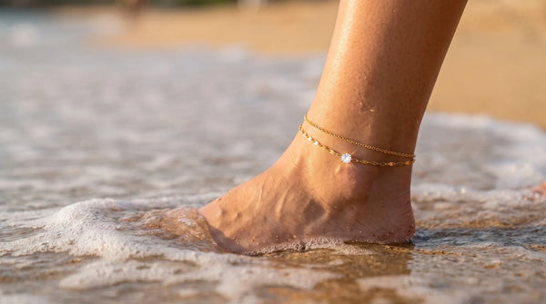 Waterproof Jewelry That Keeps Up With You: amalfi layered anklet worn, personalized jewelry in 304L stainless steel