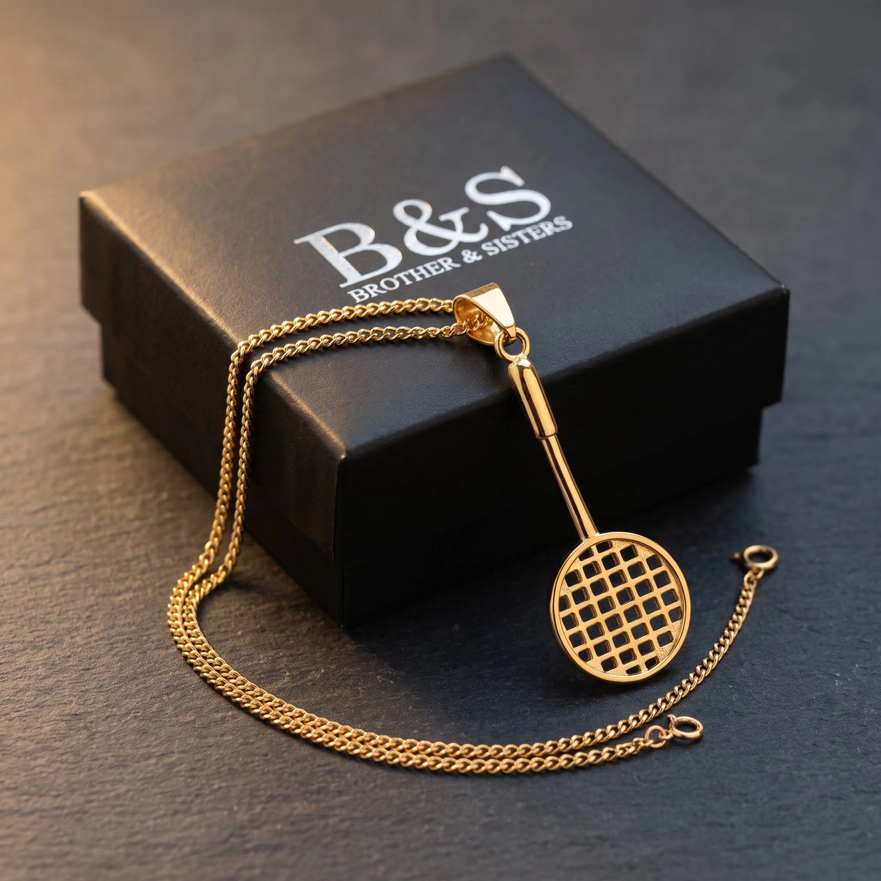 Badminton Racket Necklace Gold – in the Brother & Sisters gift box | Brother & Sisters | SKU: Gold