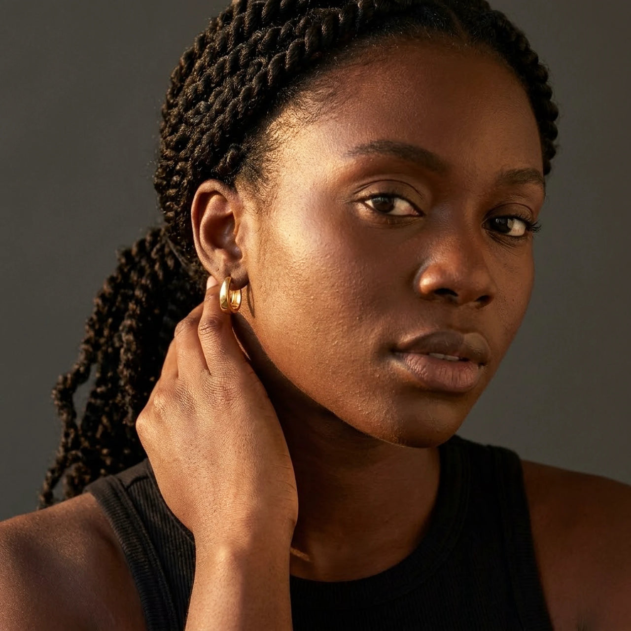 Chunky Dome Hoops in Gold, studio portrait | SKU: 41005-gold