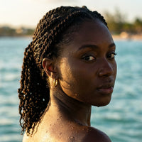 Thumbnail for Everyday Waterproof Hoops in Gold, worn in the sea, wet skin | SKU: 41001-gold