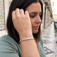 Thumbnail for Pink string bracelet — worn, everyday gesture, silver | SKU: lecorail-wg