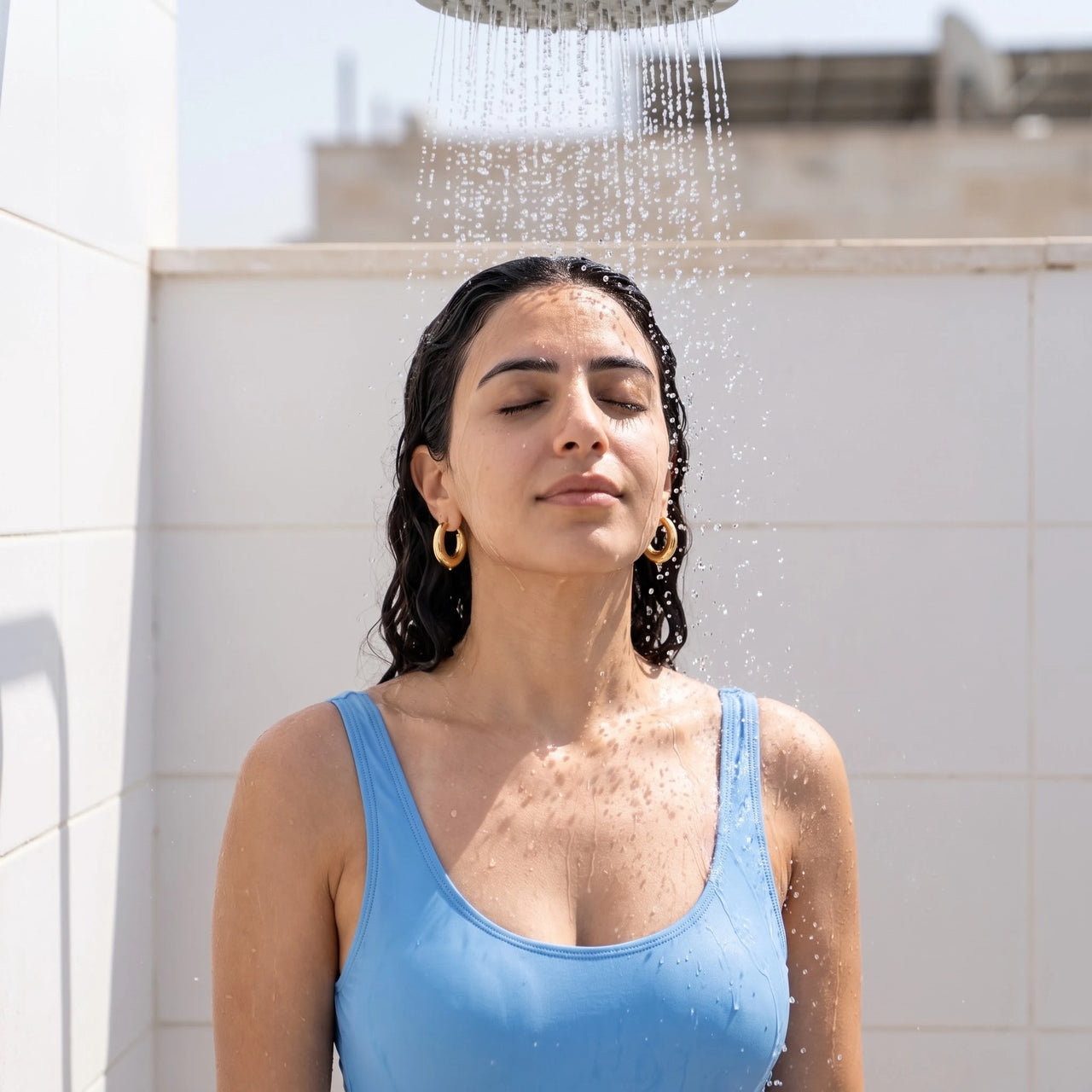 The Shiny, gold earrings — outdoor shower | SKU: lesbrillantes