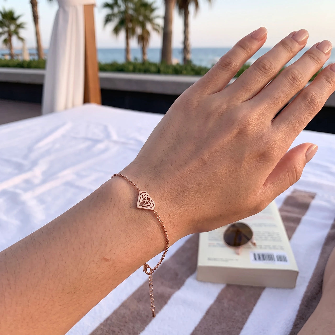 Diamond shape bracelet — worn, real size, rose gold | SKU: 11662607-rose-gold