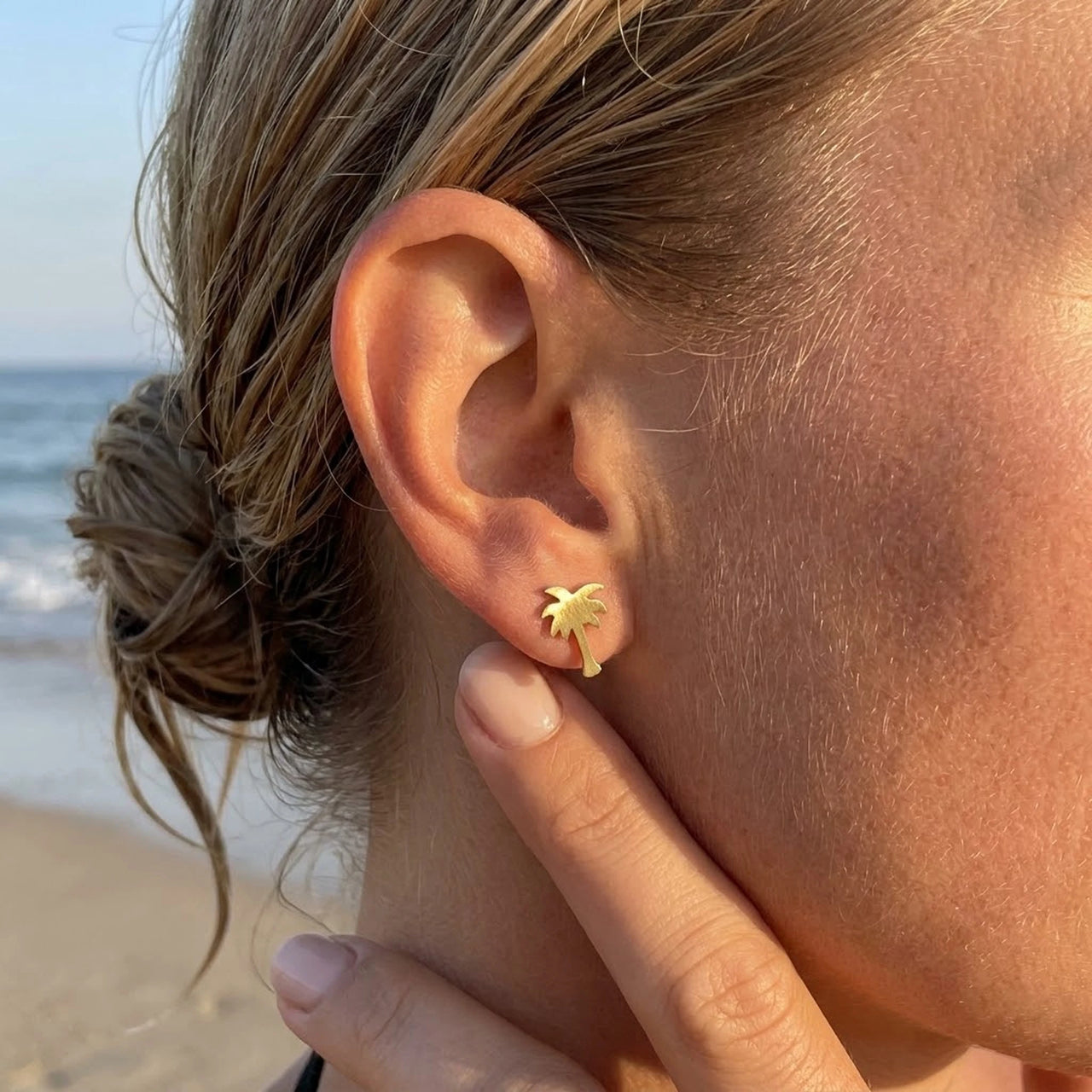 Waterproof earrings — worn, real size, gold | SKU: 10287609-gold-color