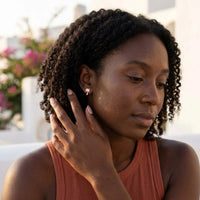 Thumbnail for Palm tree earrings — worn, everyday gesture, rose gold | SKU: 10287609-rose-gold-color