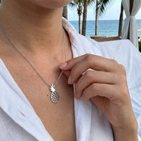Thumbnail for Pineapple necklace — worn, real size, silver | SKU: 8050907-white-gold
