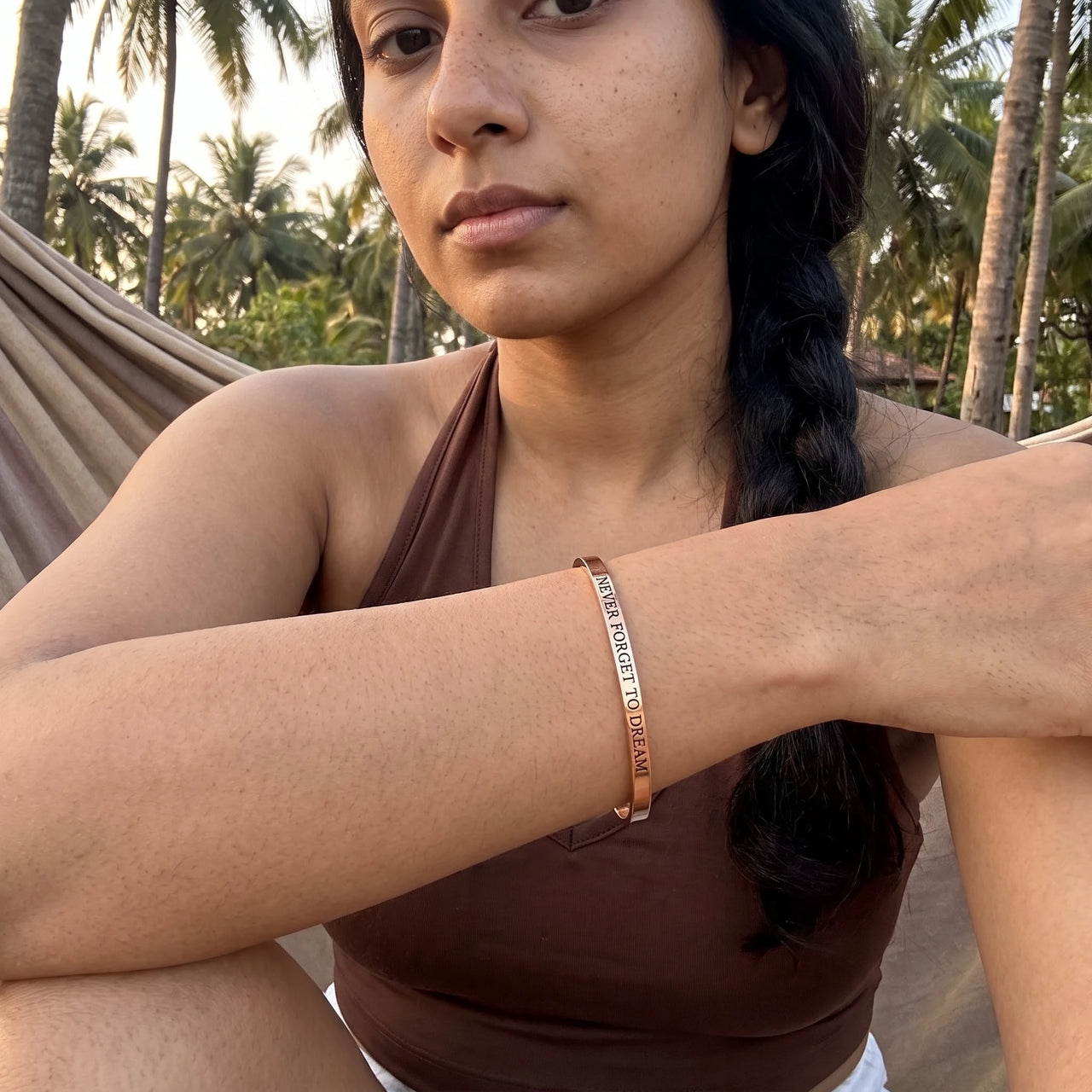 Graduation gift for her — worn on a relaxed day, rose gold | SKU: nftd-rg