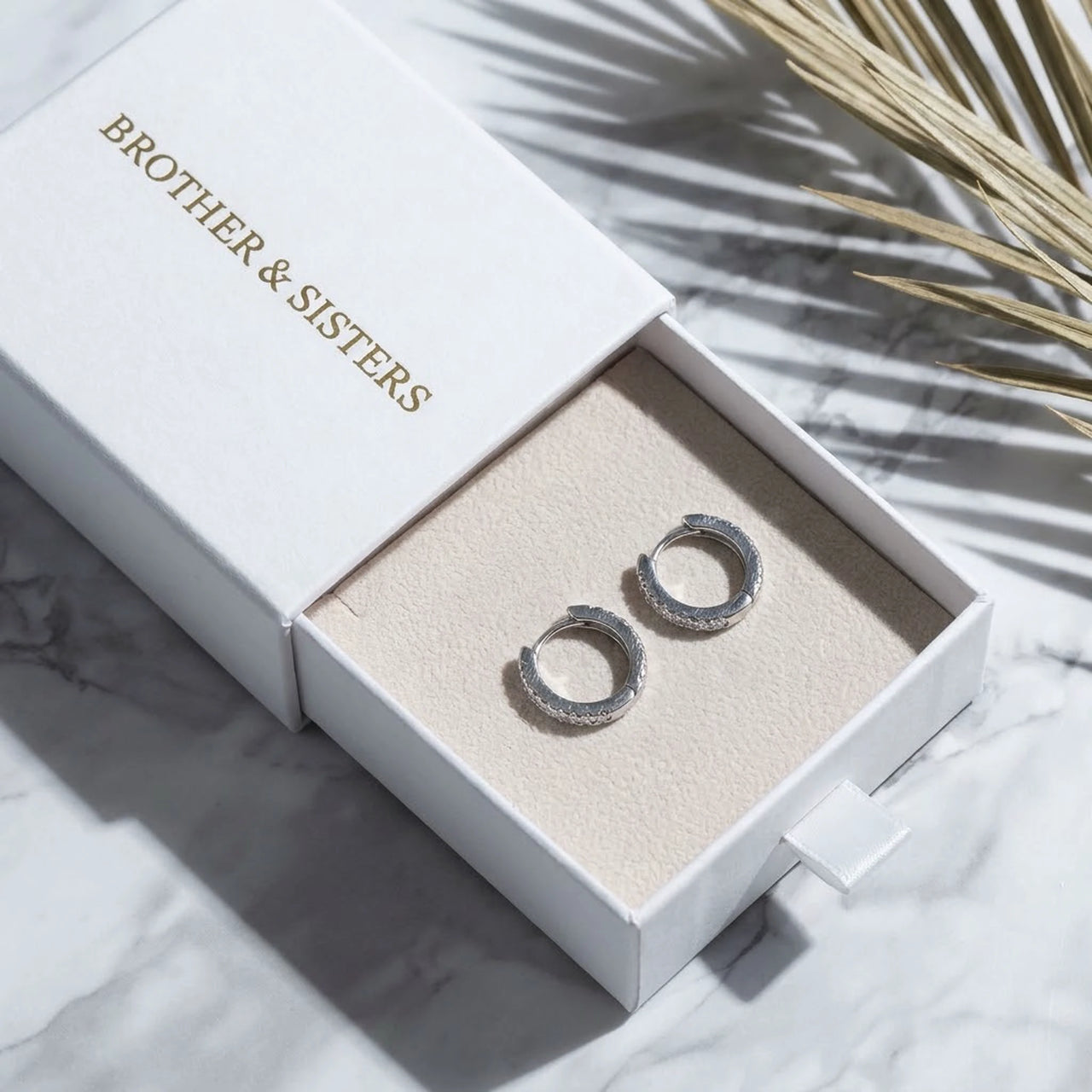Pave Huggie Hoop Earrings in Silver, in the gift box | SKU: 41011-silver
