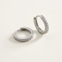 Thumbnail for Pave Huggie Hoop Earrings in Silver, product photo | SKU: 41011-silver