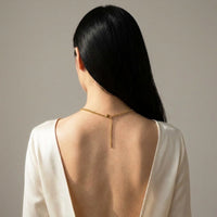 Thumbnail for Back of the neck showing the lobster clasp and extension chain of the gold photo necklace | SKU: TPH-BARN-GOLD