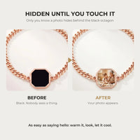 Thumbnail for Before and after: black octagon charm on the rose gold bracelet, then the photo revealed by warmth | SKU: TPH-OCTB-ROSEGOLD-18