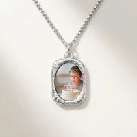 Thumbnail for Secret Oval Photo Necklace in silver, black oval pendant turning into a hidden photo when warmed | SKU: TPH-OVLN-SILVER