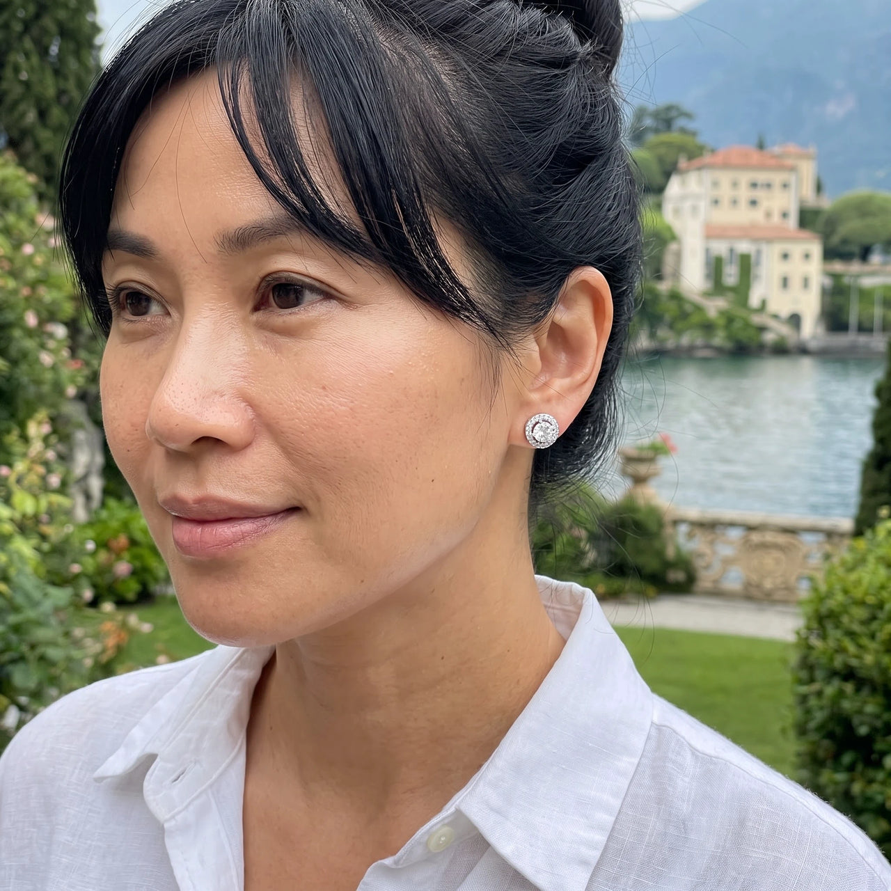 Circle stud earrings — worn on a getaway, silver | SKU: 19991927