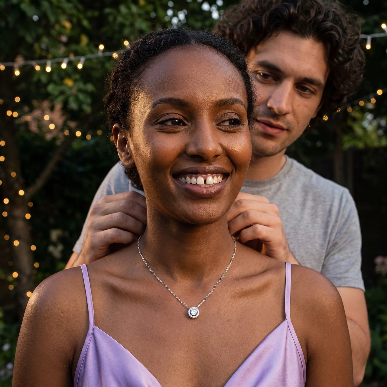 Bridal necklace — worn by a couple, silver | SKU: 33136351