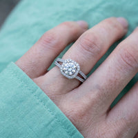 Thumbnail for Round halo engagement ring — close-up of the details, silver | SKU: 346060-4.5-silver