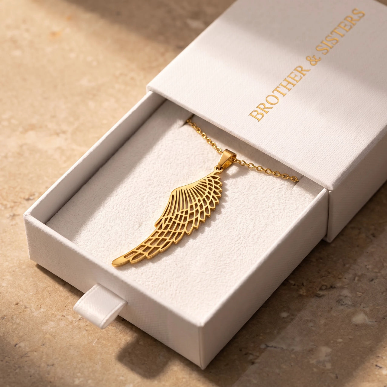 The gold necklace in the Brother & Sisters gift box | SKU: 42003-gold