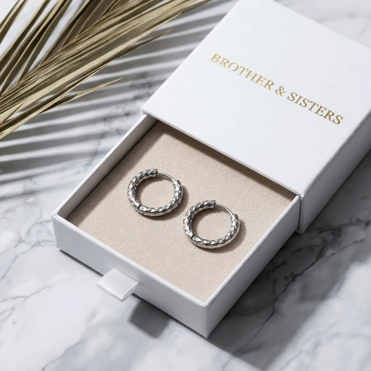 Twisted Rope Huggie Hoops in Silver, in the gift box | SKU: 41012-silver